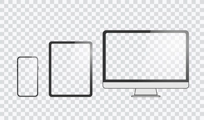 Poster - Monitor, tablet, smartphone, realistic vector set on a transparent background and transparent display
