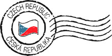 grunge postal stamp 'Czech republic'.Czech and english inscription. White background.

