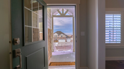 Poster - Panorama View through the open door from inside a home