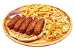 a grilled meat with french fries food