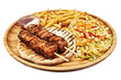 a grilled meat with french fries food