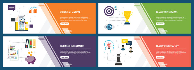 Poster - Financial market, teamwork success, business icons.