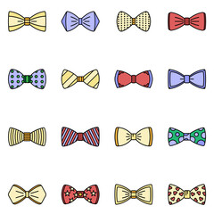 Wall Mural - Bowtie icon set. Outline set of bowtie vector icons thin line color flat isolated on white