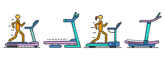Poster - treadmill icon set. outline set of treadmill vector icons thin line color flat isolated on white