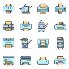 Poster - printer icon set. outline set of printer vector icons thin line color flat isolated on white