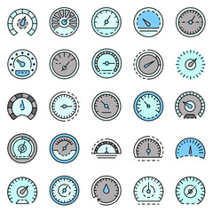 Poster - Speedometer icon set. Outline set of speedometer vector icons thin line color flat isolated on white