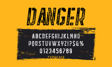 Stencil Sans Serif Font. Typeface Design For Titles And Signs. Letters With Shabby Texture.
