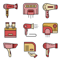 Sticker - Dryer icons set. Outline set of dryer vector icons thin line color flat isolated on white