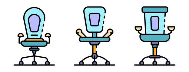 Poster - Desk chair icons set. Outline set of desk chair vector icons thin line color flat isolated on white