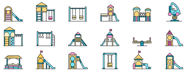 Canvas Print - Kid playground icons set. Outline set of kid playground vector icons thin line color flat isolated on white