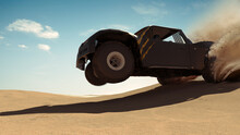 Trophy Truck In Desert. Render 3d. Illustration.