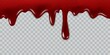 Dripping blood. Current red liquid, paint flow and drops for halloween, vampire game, medicine flyer or web banner realistic vector template