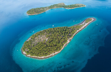 Aerial view of two islands in the Adriatic sea 