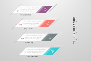 Sticker - Infographics design and marketing icons with 4 options, steps or processes. Can be used for annual report, flow charts, diagram, presentations, web sites. Vector illustration