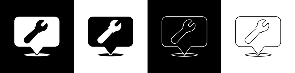 Poster - set location with wrench spanner icon isolated on black and white background. adjusting, service, se