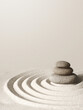 Japanese zen garden meditation stone, concentration and relaxation sand and rock for harmony and balance
