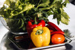 © stockbusters - Healthy food at kitchen restaurant. Closeup organic vegetables lay on table.