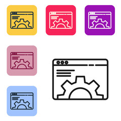 Poster - Black line Browser setting icon isolated on white background. Adjusting, service, maintenance, repair, fixing. Set icons in color square buttons. Vector Illustration