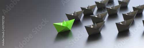 Cuadros en Lienzo Leadership, success, and teamwork concept, green leader boat leading black boats
