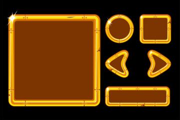 Vector game ui kit. Golden user interface for game menu.