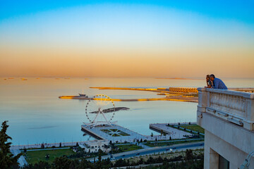 Wall Mural - Baku city sea side view from upland park