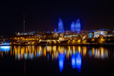 Fototapeta  - Baku city sea side night view from boulevard park