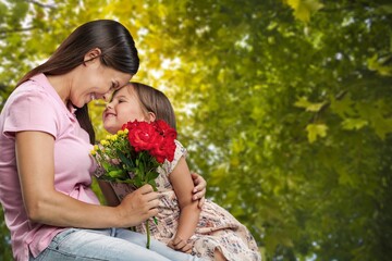 Sticker - Happy mother and child giving her flowers