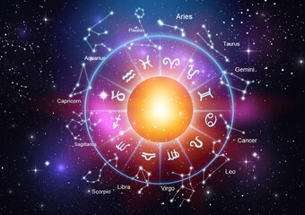 Canvas Print - Space background, sun light with star space and astrology sign