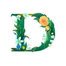 Floral Alphabet, Botanical Digital Illustration.