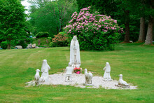 The Statues Of Virgin Mary And Three Shepherd Children In Our Lady Of Fatima Shrine Massachusetts USA