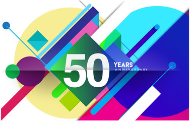 50th years anniversary logo, vector design birthday celebration with colorful geometric isolated on white background.