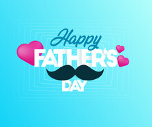 Happy Father's Day Greeting Card Design With Mustache And Red Heart On Blue Background. Celebration Illustration For Dad. Free Vector