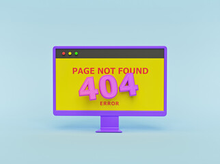 Poster - Page not found 404 design. 404 error web page concept on a computer screen. minimal style. 3d rendering