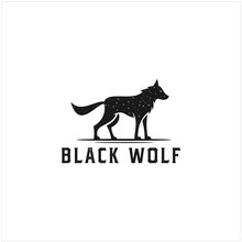 Walking Black Wolf Fox Dog Coyote Jackal Rustic Vintage Silhouette Retro Hipster Logo Design