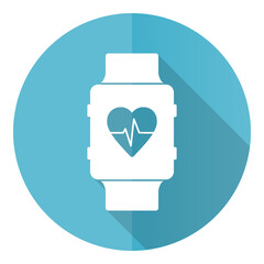 Poster - Smartwatch blue round flat design vector icon isolated on white background, smart watch, fitness illustration in eps 10