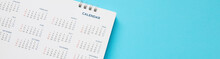 Calendar Page Close Up On Blue Background Business Planning Appointment Meeting Concept