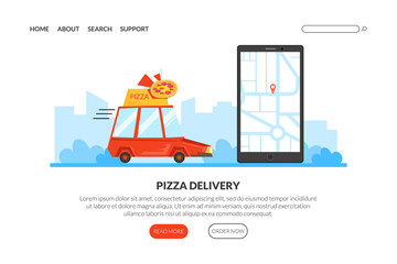 Sticker - Pizza Delivery Landing Page Template, Traditional Italian Food Express Delivery, Online Ordering and Catering Service Mobile App, Homepage Vector Illustration