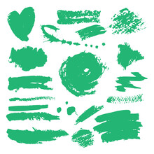Collection Of Brush Strokes With Green Paint On A White Background
