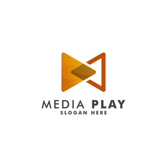 media play logo design template, play icon logotype vector illustration