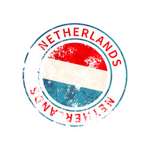 Netherlands Sign, Vintage Grunge Imprint With Flag On White