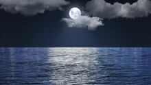 Moon Over The Sea Ocean Waves Under Moonlight 4K
