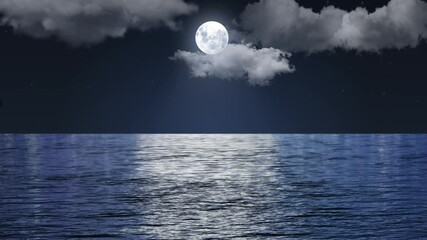 Wall Mural - moon over the sea ocean waves under moonlight 4k