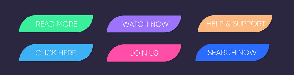 Poster - Set of multi-colored buttons using the gradient for websites and social pages. Isolated on a dark.