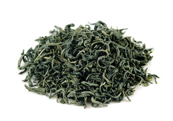 green tea leaves on white