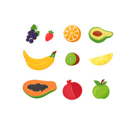 Poster - Fresh fruits cartoon vector illustrations set