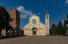 Verona, Italy, Europe, August 2019, A View Of Basilica Di San Zeno Maggiore