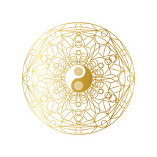 Shiny Golden Mandala With Yin Yang Sign Isolated