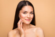 © deagreez - Close-up portrait of her she nice-looking attractive lovely pretty charming woman touching cheek perfect shine smooth skin laser peeling effect isolated over beige pastel color background