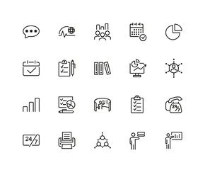 Sticker - Management icons. Set of twenty line icons. Deadline, recruitment, schedule. Strategic planning concept. illustration can be used for topics like business, statistics, startup