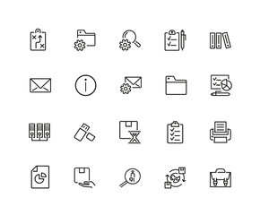 Poster - Documents icons. Set of twenty line icons. Information sign, folder, usb flash drive. Data storage concept. illustration can be used for topics like web pictograms, information organization